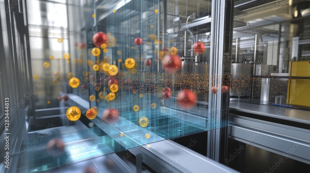 Poster neutrons bouncing off atoms in a neutron scattering experiment in a laboratory