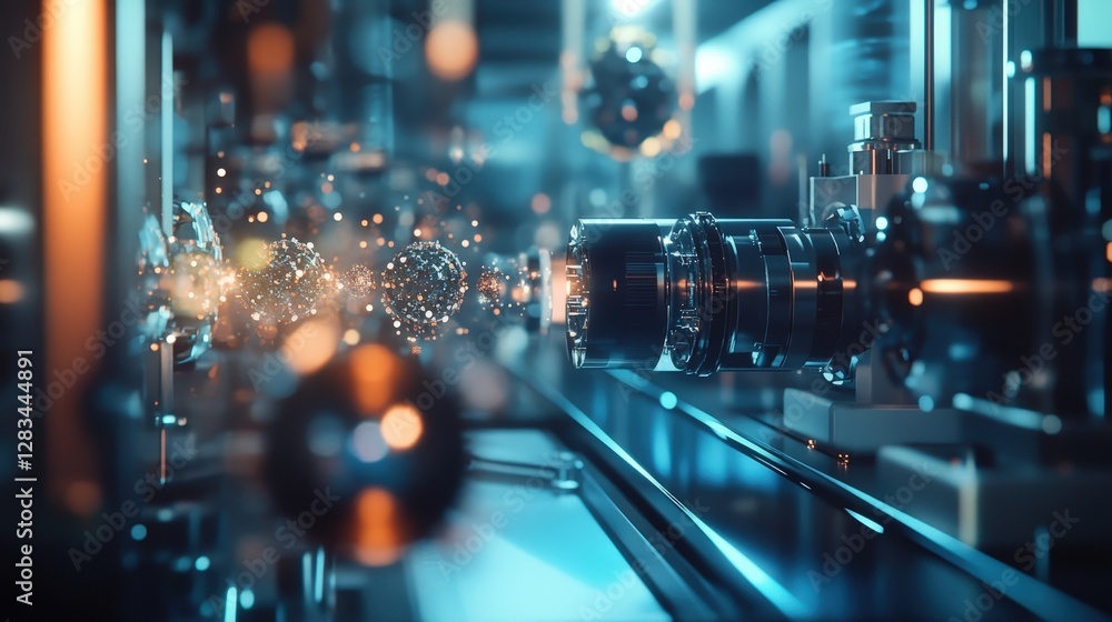 Poster neutrons bouncing off atoms in a neutron scattering experiment in a laboratory
