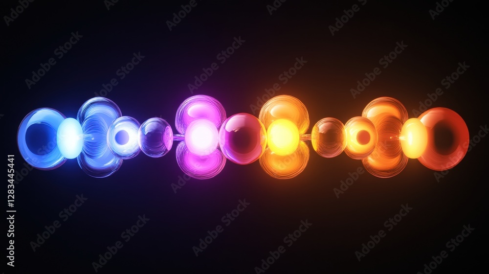 Poster a visual representation of an electron transition between energy levels in an atom, emitting light.