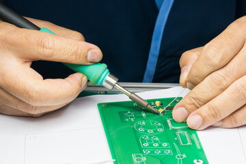 Close up scene the soldering operation by skill operator.