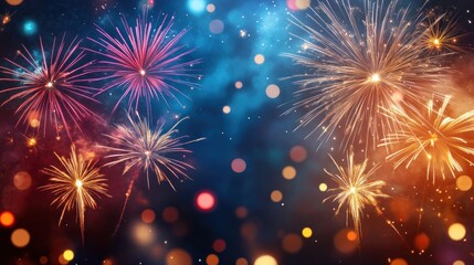 Fototapeta premium Colorful fireworks illuminate a night sky celebration