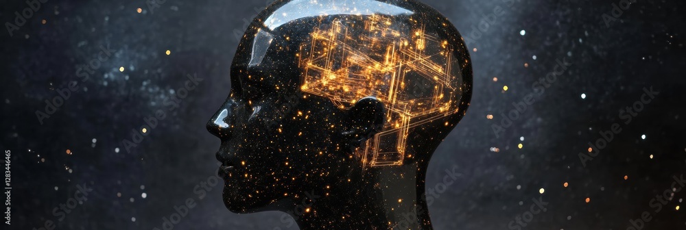 Leinwandbilder human silhouette with glowing quantum circuits representing advancements in quantum computing techno