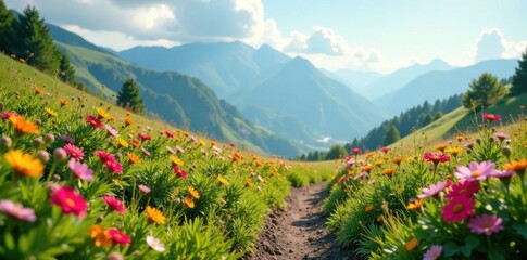 Earthy terrain with blooming wildflowers and lush greenery, flora, fauna, natural