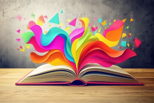 Vibrant colors explode from an open book, capturing the essence of creativity and imagination