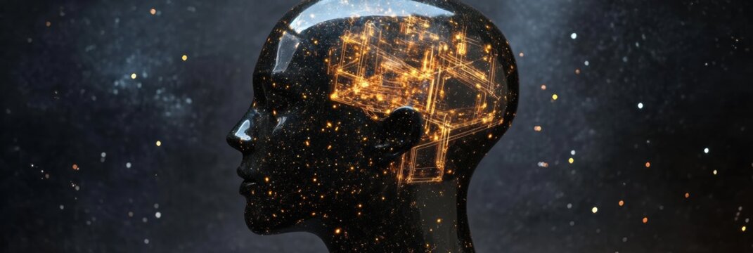Human silhouette with glowing quantum circuits representing advancements in quantum computing technology. Generative AI