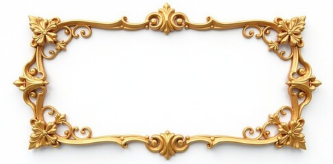 Ornate gold scroll frame with delicate floral patterns on white background, backdrop, white
