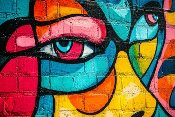 Vibrant abstract street art on brick wall. Neural network AI generated