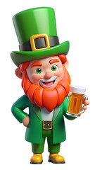 3d st patricks day leprechaun on transparent background