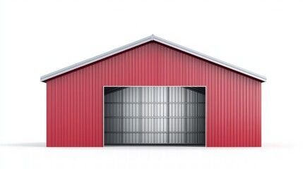 Fototapeta premium Red Barn: A classic red barn with an open door, showcasing the sturdy structure and its rustic charm. A symbol of agricultural heritage and rural landscapes.