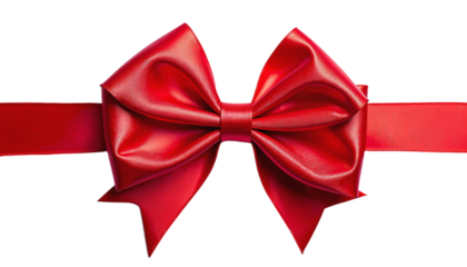 Vibrant red bow with glossy textures and elegant folds on white background