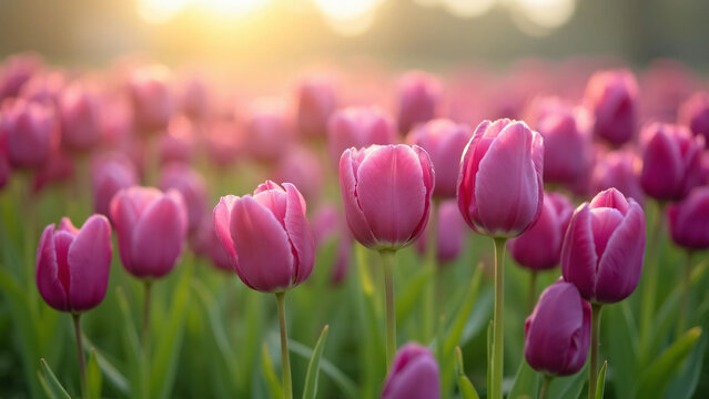Purple tulips in a spring garden