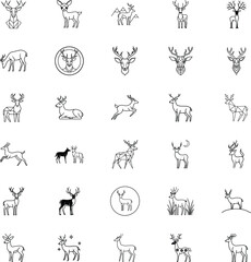 Elegant Deer Line Art Icons Minimalist Wildlife Vector Graphics