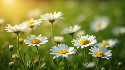 Fototapeta premium Wild daisies in a green meadow