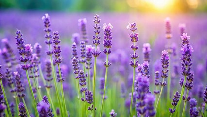 A close-up of a lavender field with tall purple flowers and green grass beneath them, summer landscape, floral patterns, floral arrangement, fragrant flowers