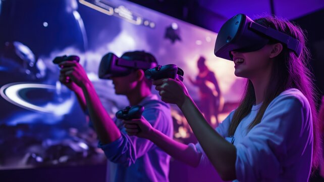 young adults playing virtual reality games at an event space in the studio