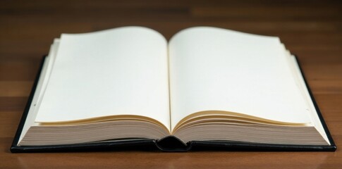 Vertical stack of blank paper pages in a wooden photo album , portfolio, sketchbook