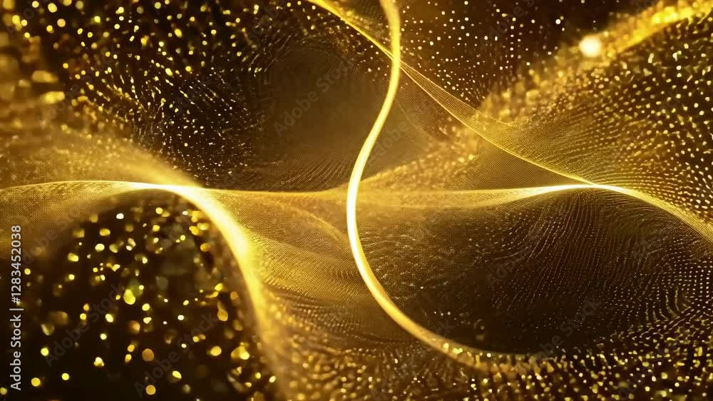 Poster explore mesmerizing motion dynamics featuring flowing golden particles and vibrant light effects. th