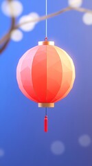 Obraz premium Festive Lantern Festival Scene: 3D Cartoon Illustration of Red Chinese Lanterns in Ancient Architecture Corner. Hand-drawn Style with Joyful Red Hues on Light Background. Premium Quality Design for Po