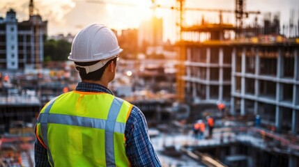 A construction worker wearing a hard hat and safety vest