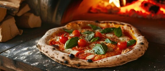Pizza. Pizza Ortolana, Vegetarian Italian Pizza with Grilled Vegetables, Tomato Sauce, Mozzarella Cheese, and Fresh Herbs, Delicious Pizza Isolated on Oven Background with Copy Space