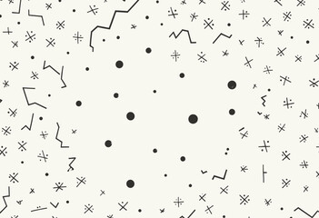numerous small black dots and lines scattered across a white background, creating a visually striking contrast.