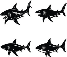 sea fish silhouette black and white 