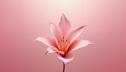 Obraz premium Pink lily flower with delicate petals blooming against a soft gradient pink background, creating a romantic and elegant floral composition for beauty, love, and decorative themes.