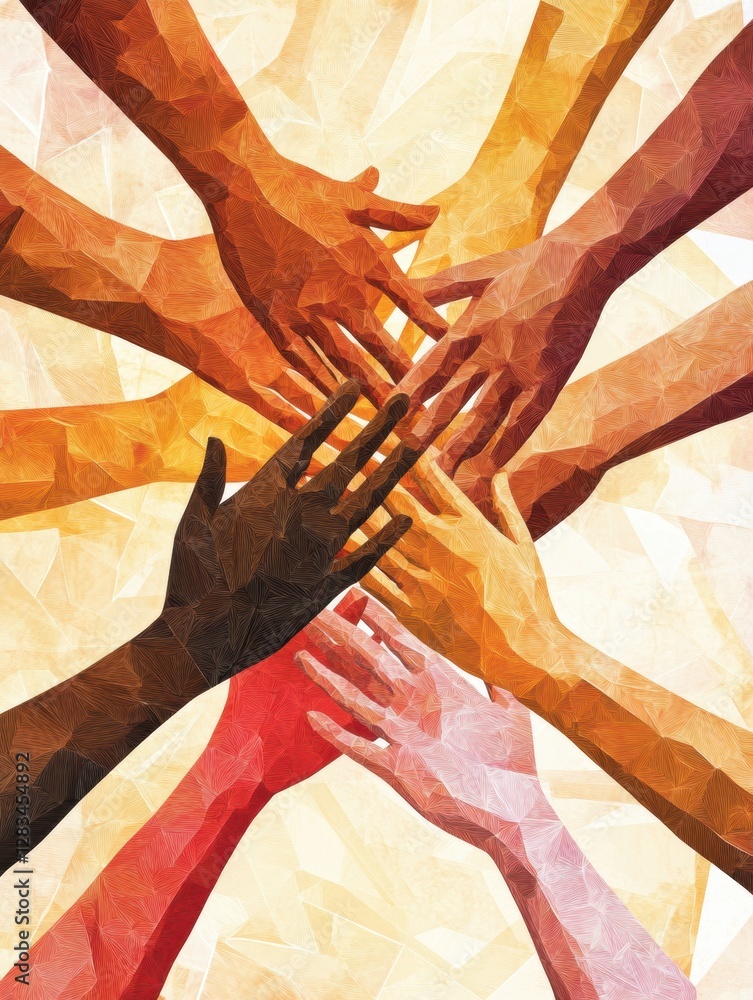 Aufkleber interconnected hands of diverse skin tones symbolizing unity and support among different communities