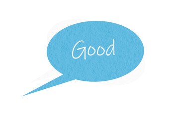 Light blue speech bubble with pointed tail on transparent background.