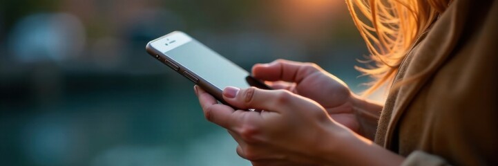 Close-up of a woman's hand cradling a cell phone with an unresponsive display, smartphone, tactile experience