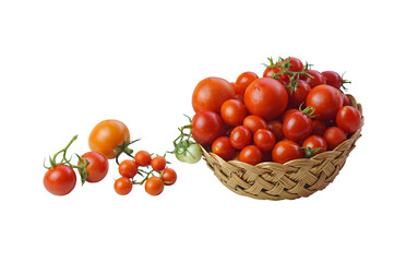 small tomatoes spilled in front of the basket