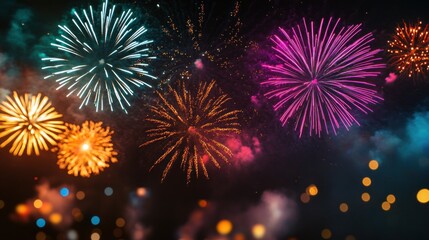 Fototapeta premium Colorful fireworks display illuminating night sky