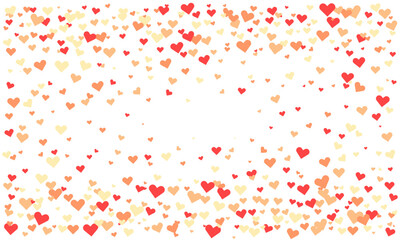 Joyful confetti of red and orange hearts on white background. Perfect for Valentines Day, wedding invitations, romantic designs, or celebratory projects.