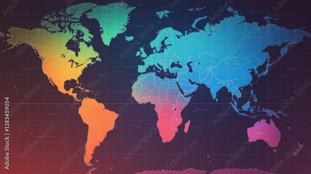 Aufkleber a world map with highlighted regions showing major time zones across the globe.