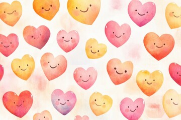 Colorful watercolor hearts with smiling faces create a joyful and playful atmosphere for any occasion. Generative AI