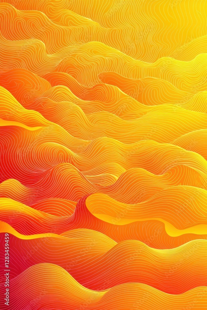 Poster vibrant gradient waves in yellow and orange with abstract texture patterns