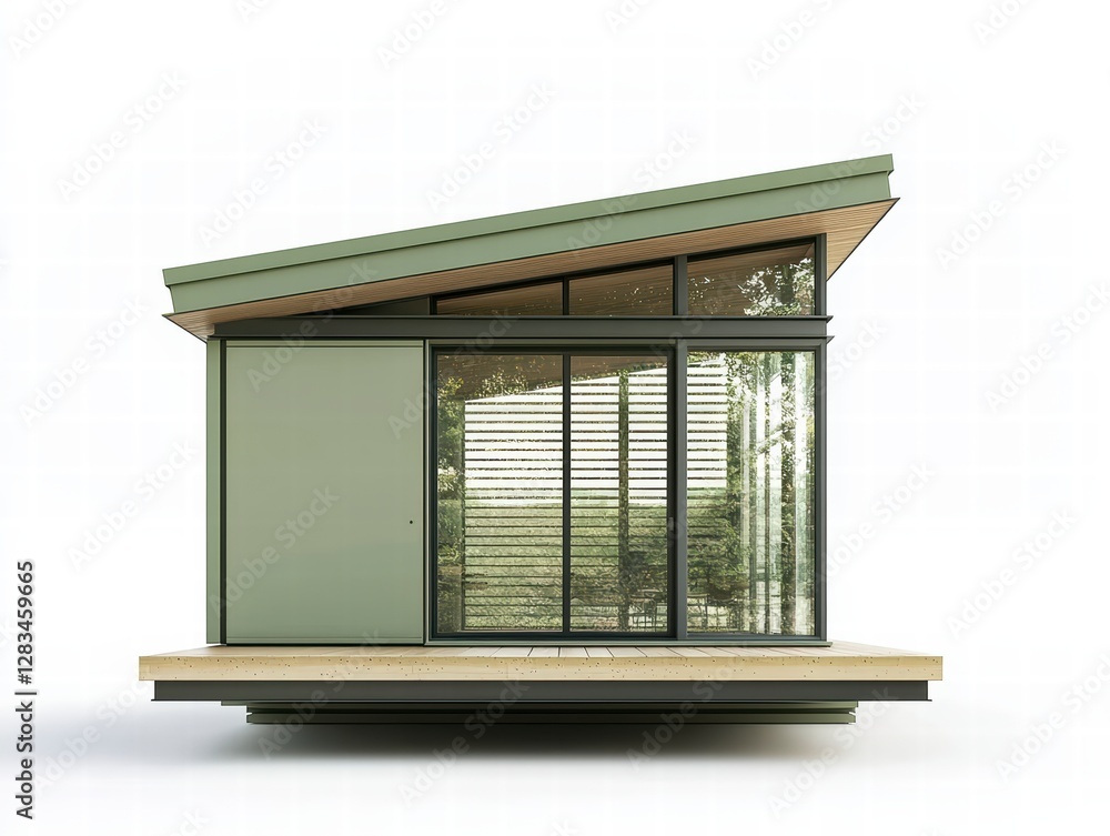 Poster modern sanctuary: a contemporary, minimalist structure showcases clean lines and large glass windows