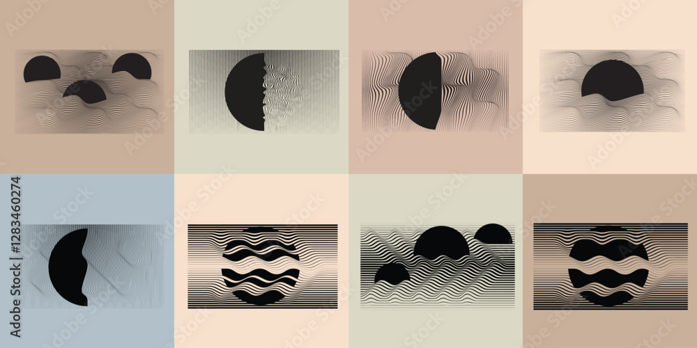 Poster art composition with lines in circle and semi circle shapes .modern art design .neutral color stripe