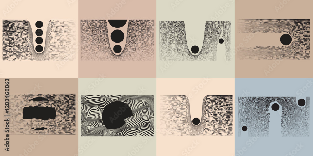 Poster art composition with lines in circle and semi circle shapes .modern art design .neutral color stripe