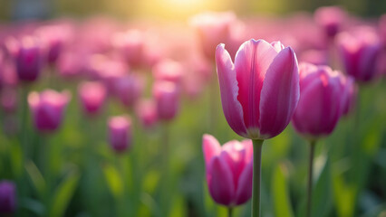 Purple tulips in a spring garden