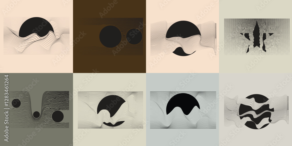 Poster art composition with lines in circle and semi circle shapes .modern art design .neutral color stripe