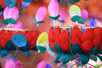 pink and red lotus lantern at a market