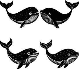 Versatile Blue Whale Silhouette Vector Icon Set Ideal for Digital & Print Use