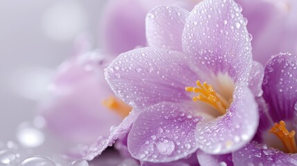 Fototapeta premium Close-up Dew-Covered Crocus Flowers, Spring, Nature