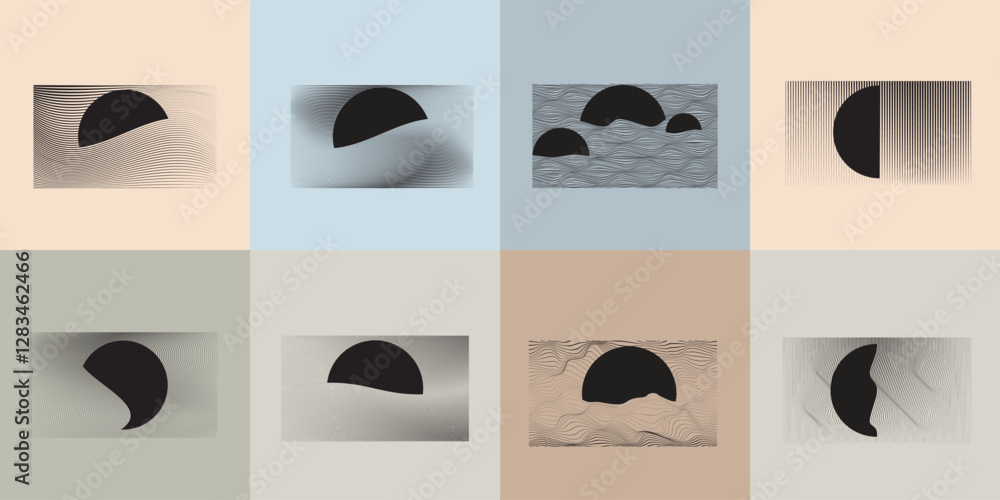 Poster art composition with lines in circle and semi circle shapes .modern art design .neutral color stripe