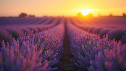 Obraz premium Lavender field at sunset