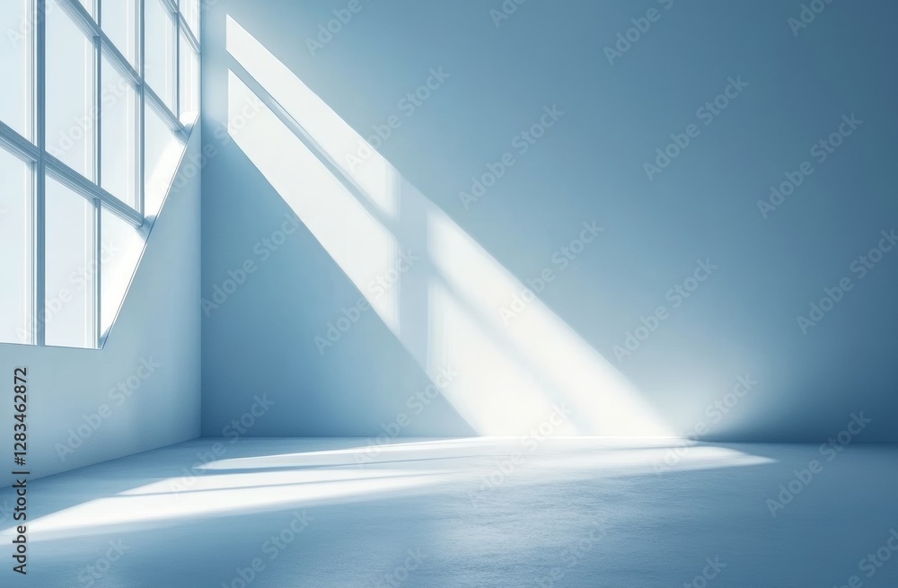 Poster a delicate light blue-colored corner of a room with soft shadows from multiple angles serves as a mi