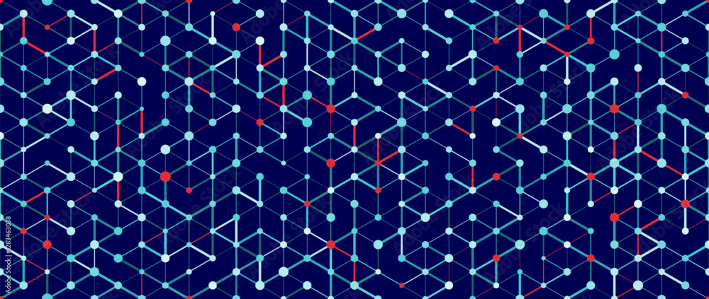 Fototapete Modern abstract seamless background with dots and triangles. Medical or connection data concept.