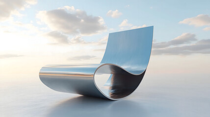 Floating titanium chair inspires sense of modern peace and relaxation against backdrop of soft, sky blue hues over white