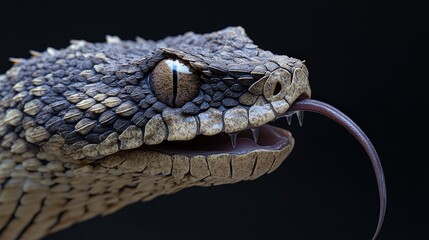 Obraz premium Close-Up of a Textured Snake with Distinctive Features and Tongue